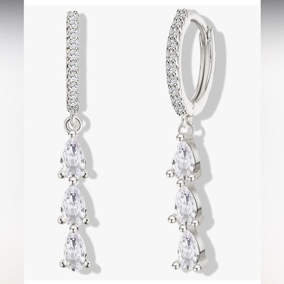 Amazon Jewelry - Silver Hoop Tear Drop Rhinestone Earrings with Dangle